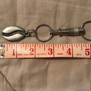 Hand cast lead-free pewter coffee bean split rings keychain
